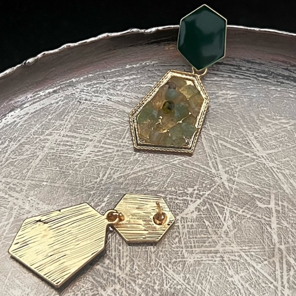 🆕New Gold Plated Green Stones Earrings - Picture 6 of 6